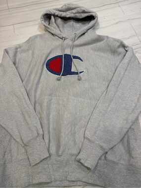 Champion Gray Pullover Hoodie with Red & Navy Logo